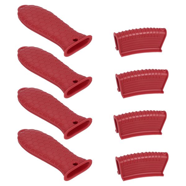 uxcell Set of 8 Cast Iron Skillet Handle Cover Silicone Hot Handle Holder Non-Slip Heat Resistant Pot Handle Cover for Cast Iron Skillet and Metal Pan(Red Color)