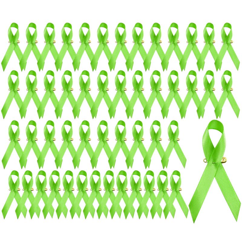 50 Pcs Green Satin Awareness Ribbons with Safety Pins for Mental Health ...