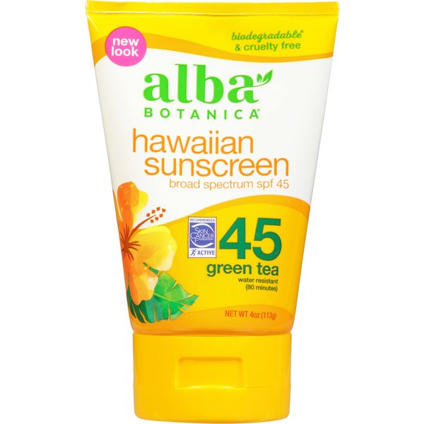 Alba Botanica Sunscreen Lotion, SPF 45, Green Tea, 4 Oz