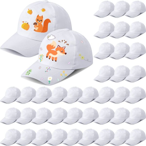 30 Pieces White DIY Baseball Hats for Kids Blank Baseball Caps Adjustable Back Strap Sun Hat for DIY Painting Hiking Sport Outdoor Activities (30 Pieces)