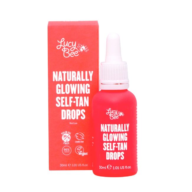 Lucy Bee Fake Tan Drops for Face and Body 30ml. Certified Vegan and Cruelty Free. Coconut Water & Aloe Vera Soothe & Hydrate. Palm Oil Free with Natural Ingredients. Naturally Glowing Self-Tan Drops.