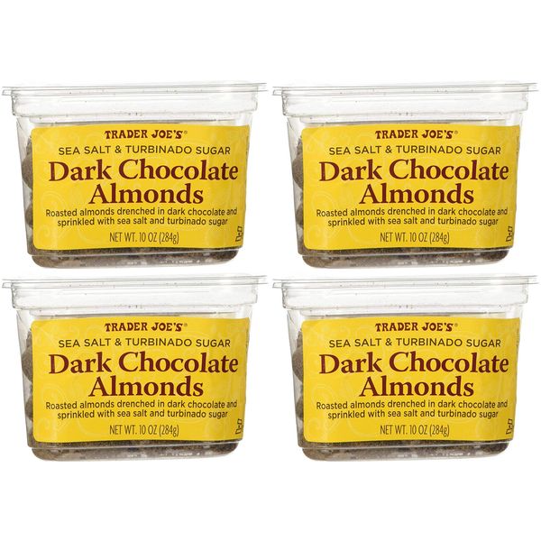 Trader Joe's Sea Salt & Turbinado Sugar Dark Chocolate Almonds 10 oz Pack of 4