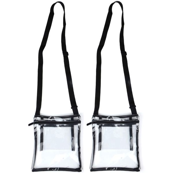 Youngever Clear Cross-Body Purse, Stadium Approved Clear Vinyl Bag, Adjustable Strap, Extra Inside Pocket (Pack of 2)