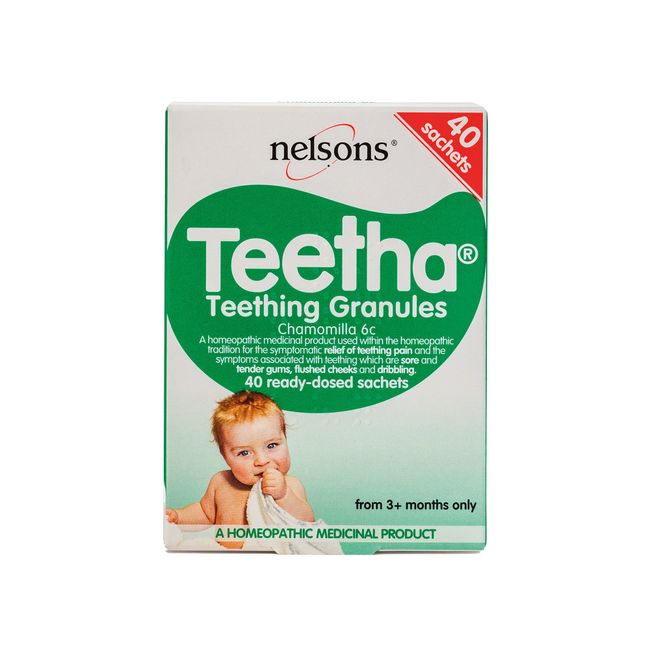 Teetha Baby Teething Granules, 12c Chamomilla, Homeopathic Remedy for Soothing and Calming Teething Symptoms, 40 Sachets