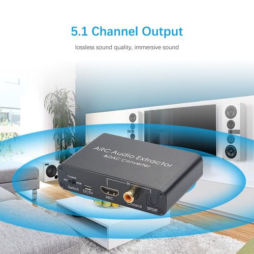 Alanph HDMI ARC Adapter 192KHz DAC Converter, HDMI ARC Audio Extractor Support Digital HDMI Audio to Analog Stereo Audio RCA L/R Coaxial SPDIF & 3.5mm Jack ARC Audio Adapter for TV