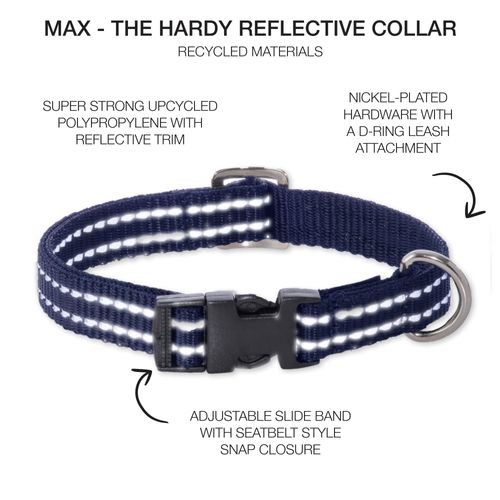 Pet Passion Adjustable Reflective Dog Pet Collar for Small, Medium and Large Dogs, Navy, Small