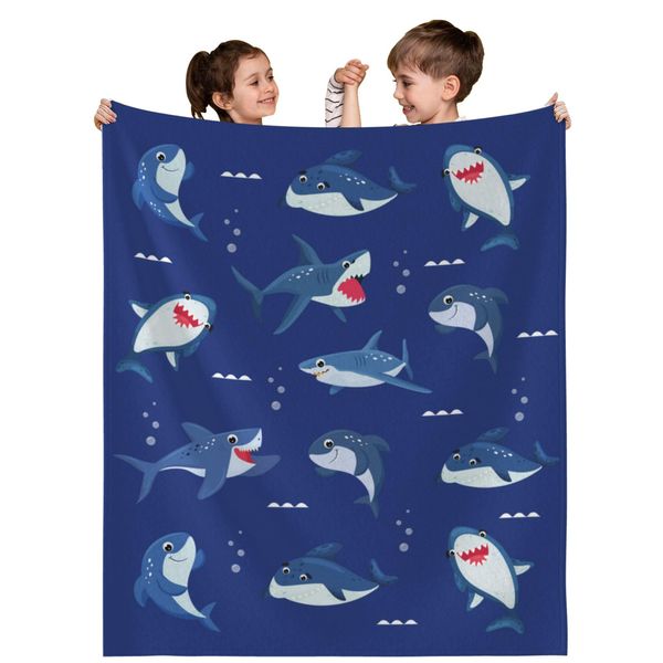 Kids Throw Blanket for Boys, Soft Fleece Blanket for Kids Boys, Cozy Toddler Blanket for Boys Girls Birthday Gifts, Blue Shark Fuzzy Cute Throw Blanket for Couch Bed Car,40"X50"