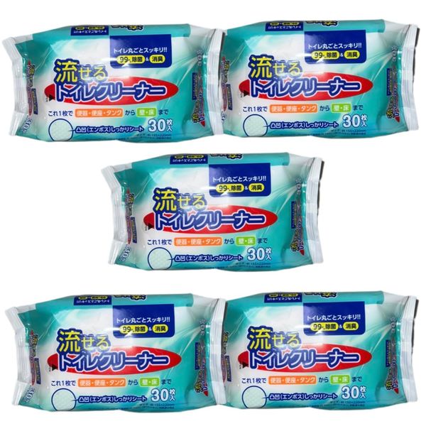 Daiichi Paper Flushable Toilet Cleaner, 150 Sheets (30 Sheets x 5 Sets), Cleaning Sheet, Disinfecting & Deodorizing, Embossed Sheet, Toilet Cleaning, Toilet Bowl, Toilet Seat, Tank, Wall, Floor,