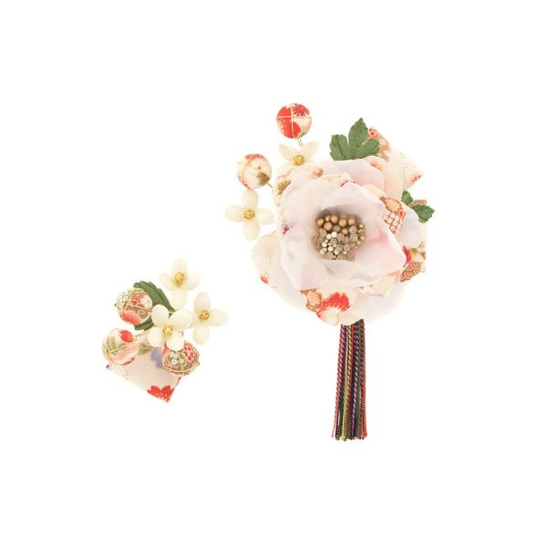 Soubien Hair Ornament, Coming of Age Ceremony, Graduation Ceremony, 2-piece Set, White, Flowers, Crepe, Tassel Decoration, Japanese Pattern, Retro Comb, U-pin, Graduation Ceremony, Hakama, Hair Clip,