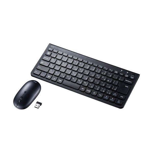 Sanwa Supply SKB-WL32SETBK Wireless Keyboard with Mouse (No Numeric Keypad), USB Connection, 2.4 GHz, Rechargeable, Japanese 86 Keys, Pantograph, Black