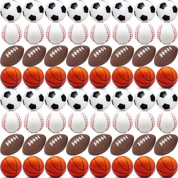 60 Pieces Sports Stress Balls for Kids Mini Footballs Ball, Soccer, Basketball, Baseball Foam Squeeze Stress Balls for Anxiety Relief Relaxation, Sport Party Favor Class Prize Birthday Pet Toys