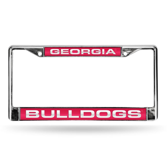 Rico Industries NCAA Georgia Bulldogs Laser Cut Inlaid Standard Chrome License Plate Frame Team Color, 6 x 12.25-"