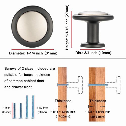 KOOFIZO 10 Pack Nickel and Black Kitchen Cabinet Knobs Brushed Silver and Black Drawer Knobs Round Single Hole Cabinet Pulls for Cabinets Drawers Dresser Cupboard Bedroom Bathroom