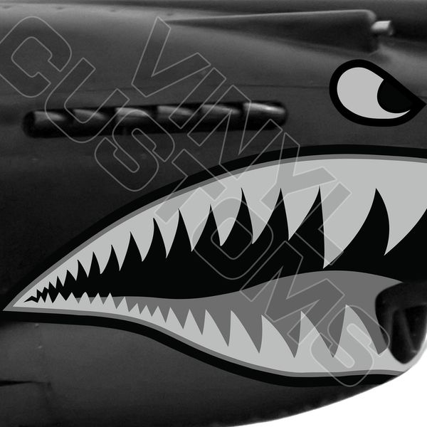 Flying Tigers Shark Mouth Teeth Die-Cut Vinyl Decals V3 Tactical (7" Inches - 2 Pair)