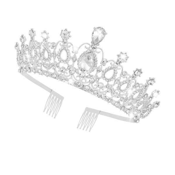 Gjinxi Silver Tiara and Crowns for Women, Crystal Headband Princess Rhinestone Headwear with Combs, Elegant Hairband Decorations Hair Accessories Costumes for Christmas Bridal Wedding Party Halloween