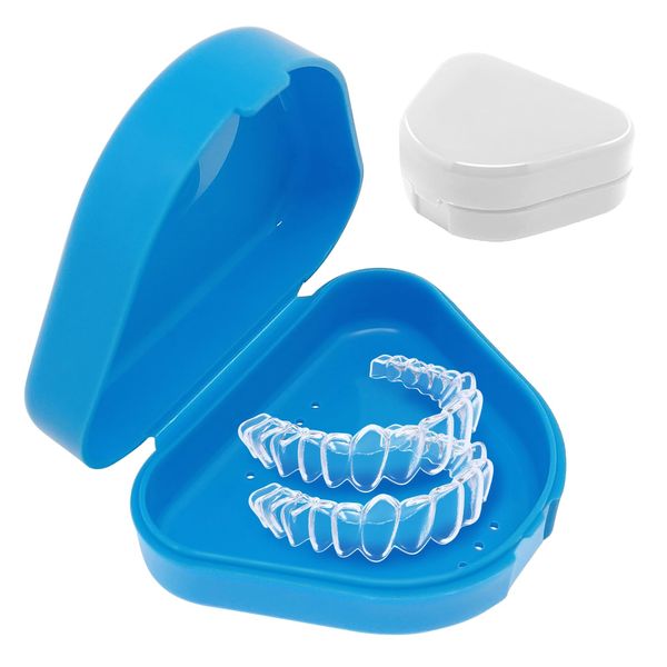 2 Pcs Retainer Cases with Vent Holes Orthodontic Dental Retainer Boxs Denture Storage Containers for Denture Braces Mouth Guard,Multifunctional Mouth Guard Case for Retainers,Mouthguards,Braces