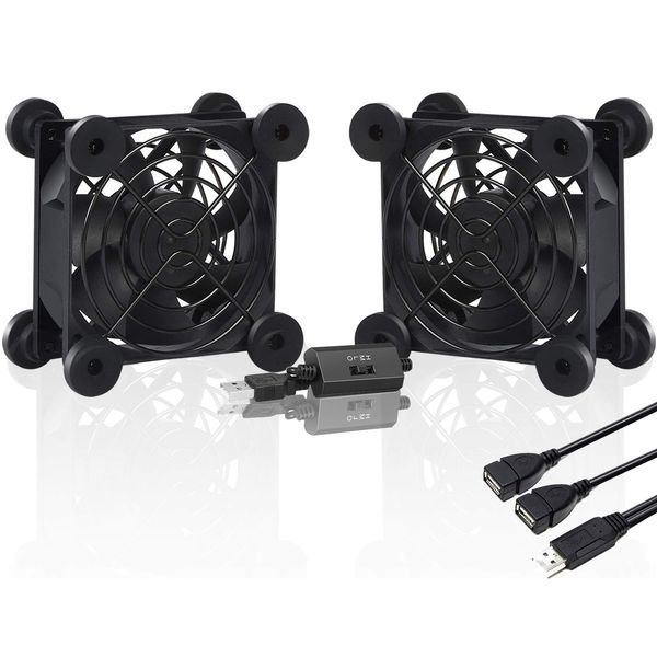 upHere U804-2 USB Fan 3.1 inches (80 mm) USB Cooling Fan, Small, Mini Blower, 3 Levels of Air Flow Adjustment, 2 Pieces