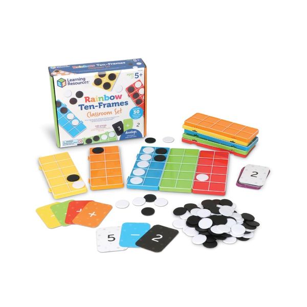 Learning Resources Rainbow Ten-Frames Classroom Set, Ages 5+, 10 Connectible Ten Frames and Counters, Maths Teaching Aids, Classroom Essentials