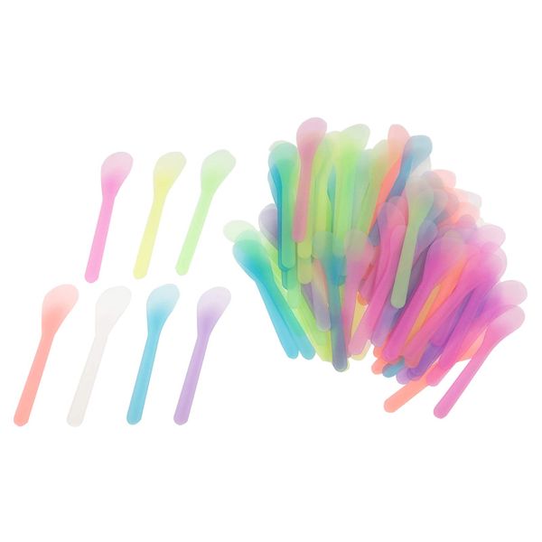 QsQueen 100 PCS Cosmetic Spatula for Makeup Face Mask Plastic Spoon Disposable Makeup Tools for Mixing and Sampling 4.88'' x 1.06" Random Color