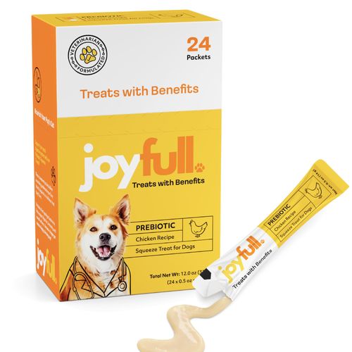 JoyFull Chicken Squeeze Treats for Dogs – Prebiotic Gut Health Snacks Made with Real Cage-Free Chicken – Lickable, Enrichment-Friendly, Meal Topper – 24 Easy Squeeze Paste Treats (0.5oz Each)