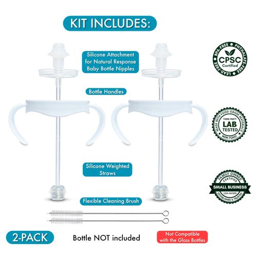 Self-Feeding Kit for Philips Avent Natural Baby Bottles 2-Count, Weighted Straw Attachment for Natural Response Nipples with Bottle Handles and Cleaning Brush, 4+ Months (for Plastic Bottles)