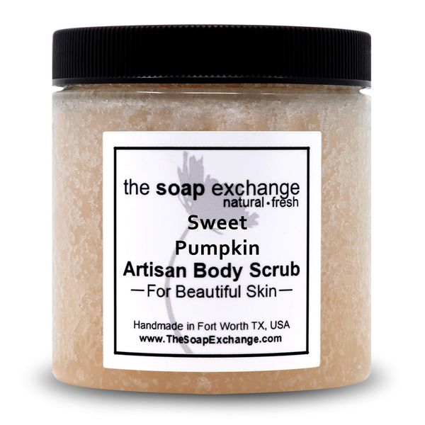 The Soap Exchange Sea Salt Body Scrub - Sweet Pumpkin Scent - Hand Crafted 8 fl oz / 240 ml Natural Artisan Skin Care, Shea Butter, Exfoliate, Moisturize, & Protect. Made in the USA.