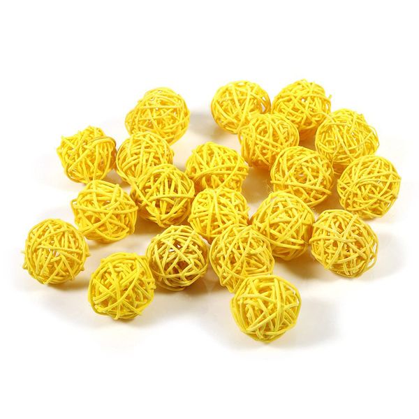 20Pcs Decorative Rattan Balls Wicker Balls Decorative Bowl Fillers Ornaments for Wedding Christmas and Birthday Party(Yellow)