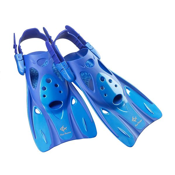 REEF TOURER RF0106P Snorkeling Fins, Can Be Worn Over Water Shoes, Adjustable Strap Included, Lightweight, Compact, Blue, M Size