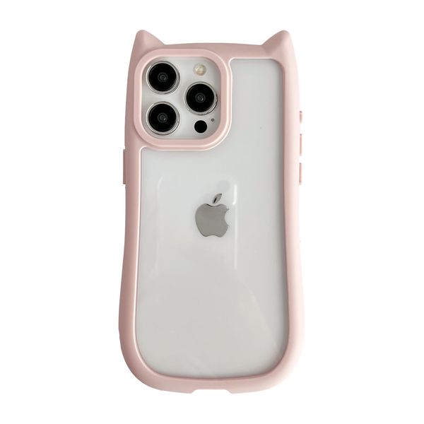 FLIRACON Cute Cat Ears Clear Phone Case Compatible with iPhone Case (Pink,for iPhone 16 Pro)