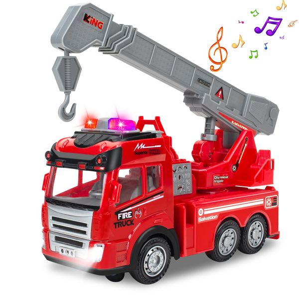 Tcvents Fire Truck Toy, Hook, Fire Truck, Car Toy, Fire Truck Truck, Emergency Vehicle, Working Car, LED Light, No Remote Control, Automatically Runs, Children's Toy, Present, Birthday, Christmas