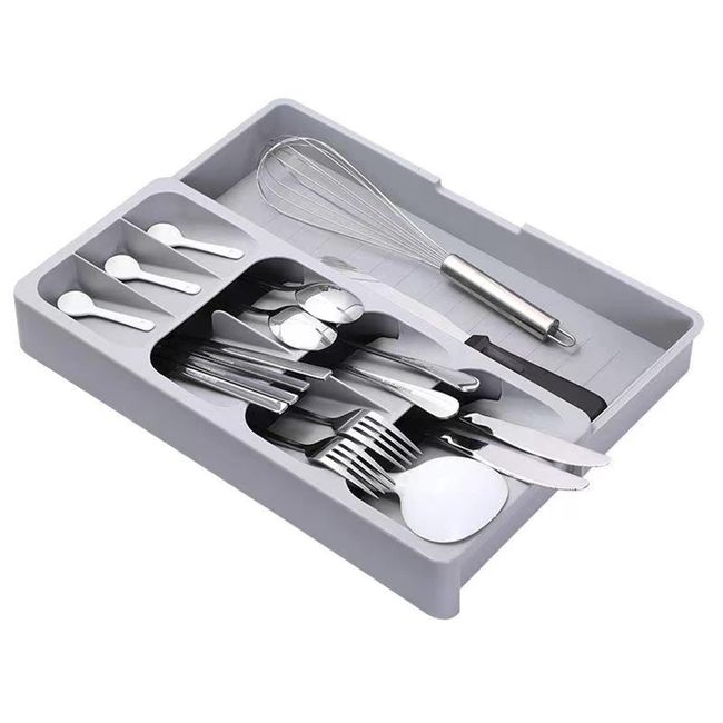 Forthcan Cutlery Case Tray Telescopic Chopstick Holder Drawer Divider Cutlery Storage Drawer Organizer Grey