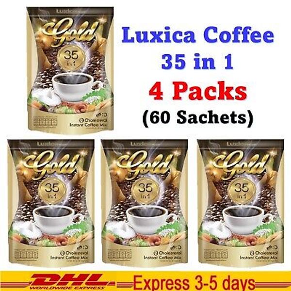 4x Luxica Gold Instant Coffee Mix 35 in 1 Herbal for Health No Sugar Natural