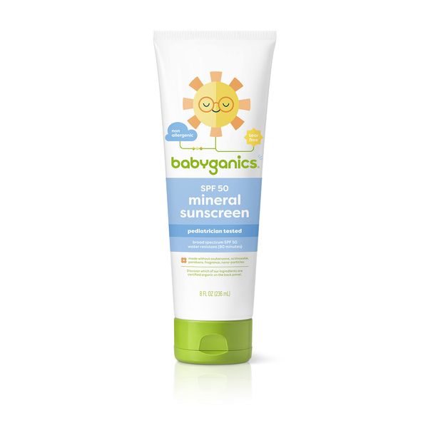 Babyganics SPF 50 Baby Mineral Sunscreen Lotion | UVA UVB Protection | Octinoxate & Oxybenzone Free | Water Resistant, Value Size, 8oz