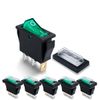 Innfeeltech 6 Pcs Mini Rocker Switch Green KCD3-103 3 Pin 3 Position Toggle Switch with 6 Waterproof Caps