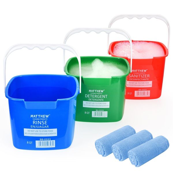 8 Quart Red&Green&Blue Detergent and Sanitizing Cleaning Bucket With 3pcs Cloth