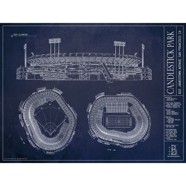 Candlestick Park Blueprint Style Print (Unframed, 18" x 24")