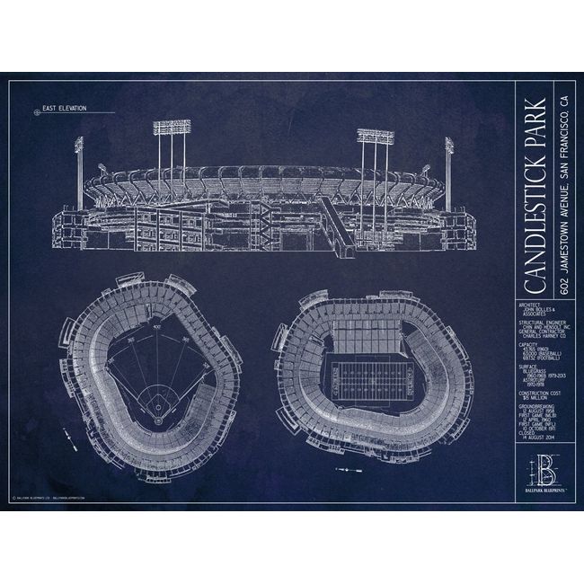 Candlestick Park Blueprint Style Print (Unframed, 18" x 24")