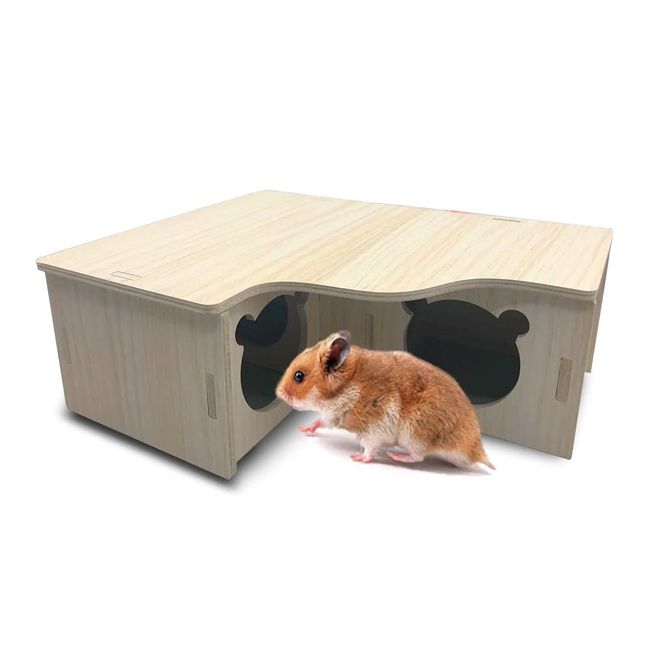 Eyksta Hamster Haus Holz, Mehrkammernhaus, Spielplatz, Haus für Zwerghamster, Rennmäuse, Degus, Goldhamster (Groß 31 * 24 * 11 cm)