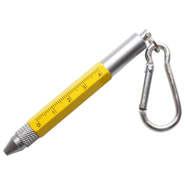 PR-COPEN-CARA-YE Compact, Multi-functional Pen, Palm Size, Carabiner, Ring, Keychain, Ballpoint Pen, Stylus Pen, Stylus Pen, Ruler, Driver, Portable, Stationery (Carabiner/Yellow)