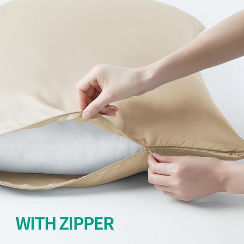 Toddler Size Pillow Protectors Viscose Derived from Bamboo - Set of 2 Zippered, 400 Thread Count Cooling Pillow Case Soft 18"x13" (2 Pcs, Beige,Toddler)