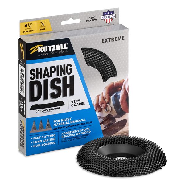 Kutzall Extreme Shaping Dish - Very Coarse, 4-1⁄2" (114.3mm) Dia. X 7⁄8" (22.2mm) Bore - Woodworking Angle Grinder Attachment for DeWalt, Bosch, Milwaukee, Makita. Abrasive Tungsten Carbide, DW412X120