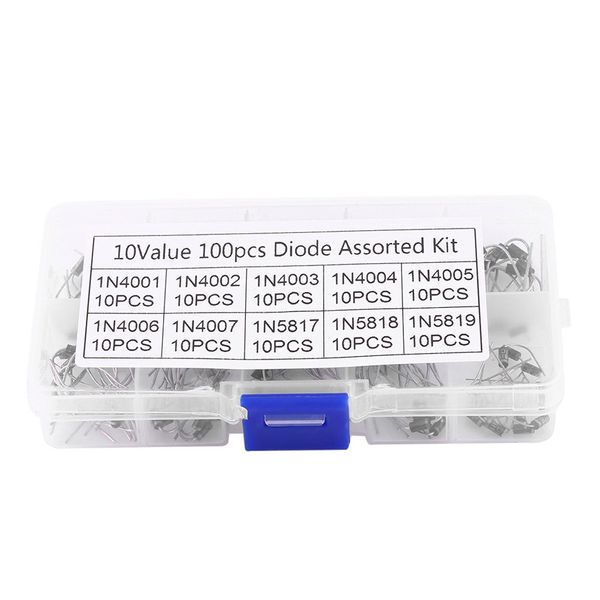 Elprico Rectifier Diode,100pcs 10Values Rectifier Diode Assortment Electronic Kit 1N4001~1N4007 1N5817~1N5819 With Storage Box