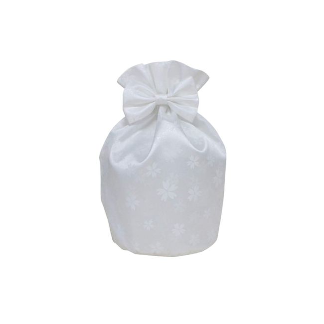 Crib Bag, Drawstring Urn Cover, Cherry Blossom Wrap, Cherry Blossom Clam, Ribbon Included, 4 Size, Hand Memorial Urn Cover, Cover Bag, Pet Memorial Service, Pet Loss (White)