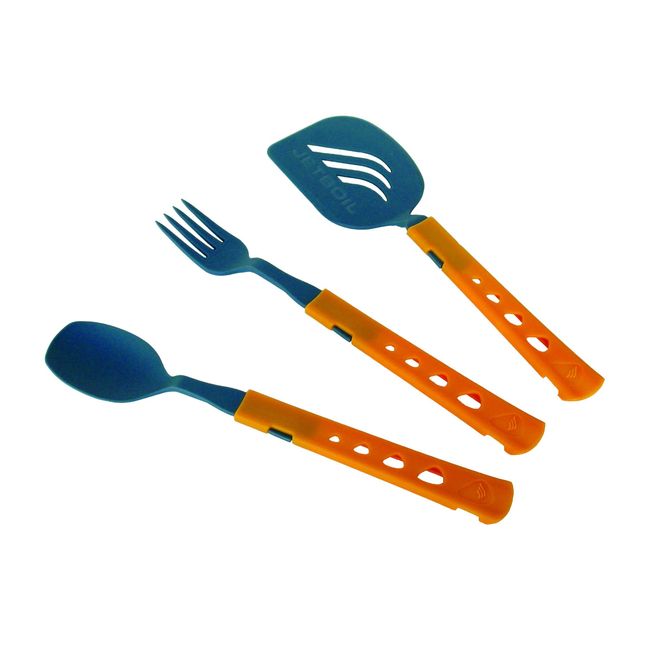 Jetboil Jetset Stowable Camping Utensil Set, Grey Orange