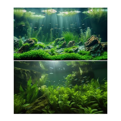 2 Packs Underwater Aquarium Background Lush Green Aquatic Plants Fish Tank Background Undersea Stone with Moss Tropical Reptile Tank Backgrounds Under The Sea World Aquarium Backgrounds 36x18in
