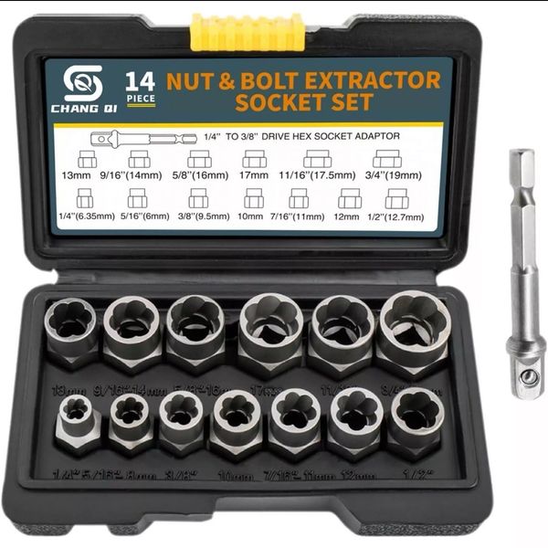 14PC Impact Damaged Bolt Nut Screw Remover Tool Socket Threading Extractor