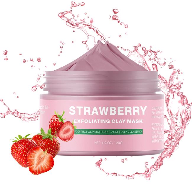 IREV Clay Mask for Face Pink Clay Mask Facial Masks Skincare Improve Blackheads Acne Deep Cleansing Mask Control Oil Exfoliation Strawberry Clay Mask Beauty Skin Care Gift 120g