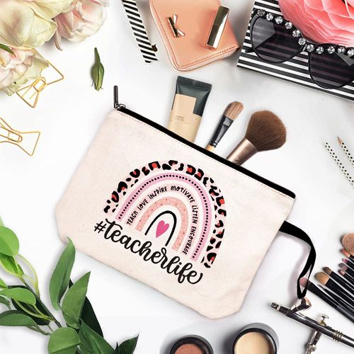 ZHANTUONE Teacher Life Cosmetic Bag，The Best Birthday Gift for Teachers, Appreciation Gifts for Teachers Birthday，Appreciation Graduation Gifts for Teachers，Teacher Holiday Graduation Present