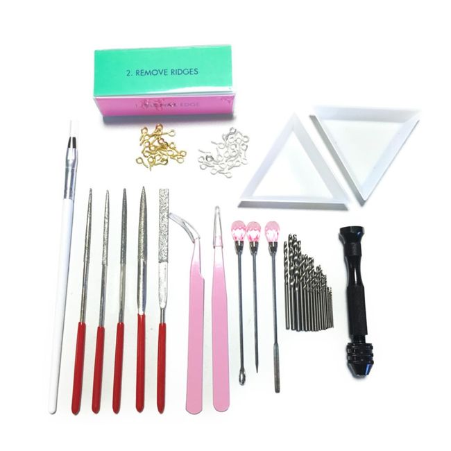 UV Resin, Basic Tools, 16 Pieces, Basic Tools, Pin Vice, Toning Sticks, Set of 3, Toning Palette, 2 Pieces, Tweezers, File 5, Gel Brush, Nail Buffer