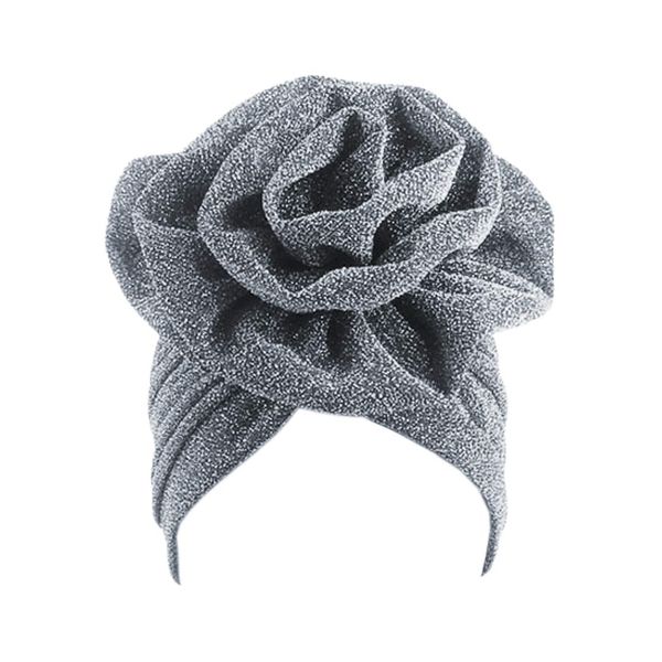 Surkat Glänzende Blume Turban Shimmer Chemo Cap Hairwrap Kopfbedeckung Beanie Haar Schal, Silber, Einheitsgröße